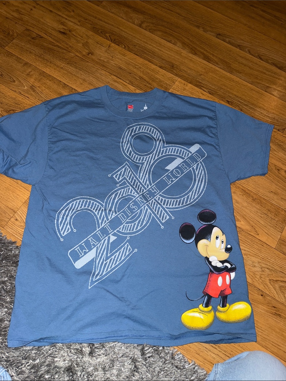 Disney Blue Disney Parks Logo Tee with Castle Print
